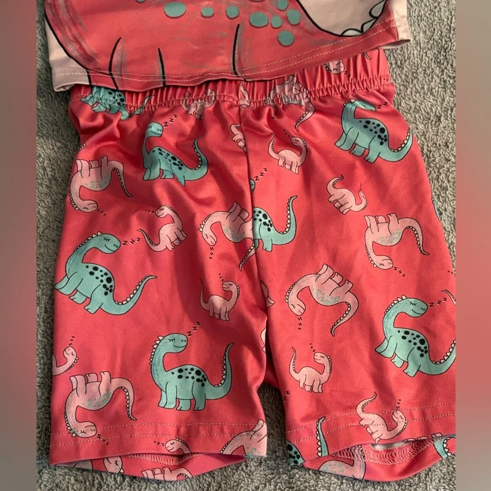 SHEIN Pink Dinosaur Pajama Set Shirt Shorts 2Y Kids